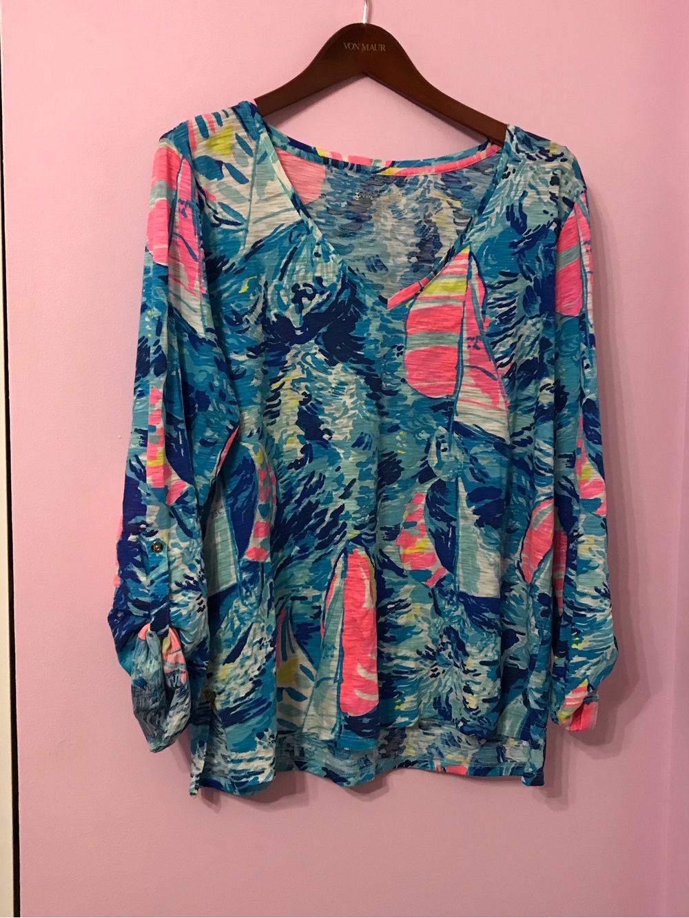 Lilly Pulitzer Jennifer long sleeve Hey Bay Boat top size large